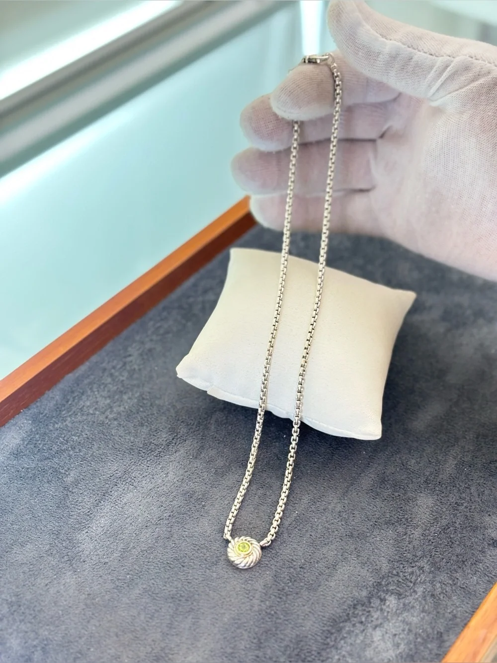 David Yurman 925 & 14k Gold Cookie Cable Necklace with Peridot 16